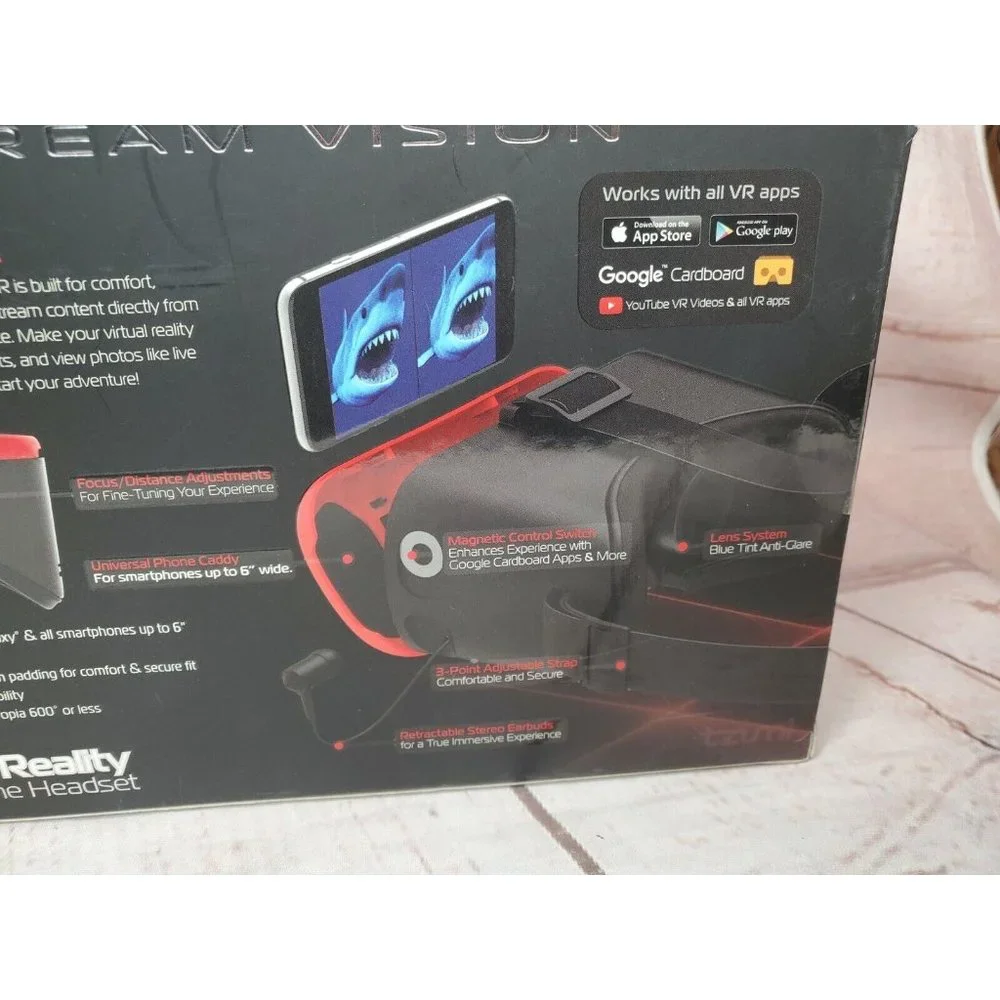 Tzumi DreamVision VR Headset Virtual Reality Smartphone Android iOS w/ Earbuds